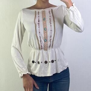 Cream Vintage Long Sleeve Blouse with beads